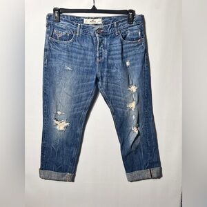 Hollister Y2K Distressed Baggy Cropped Blue Jeans sz 5